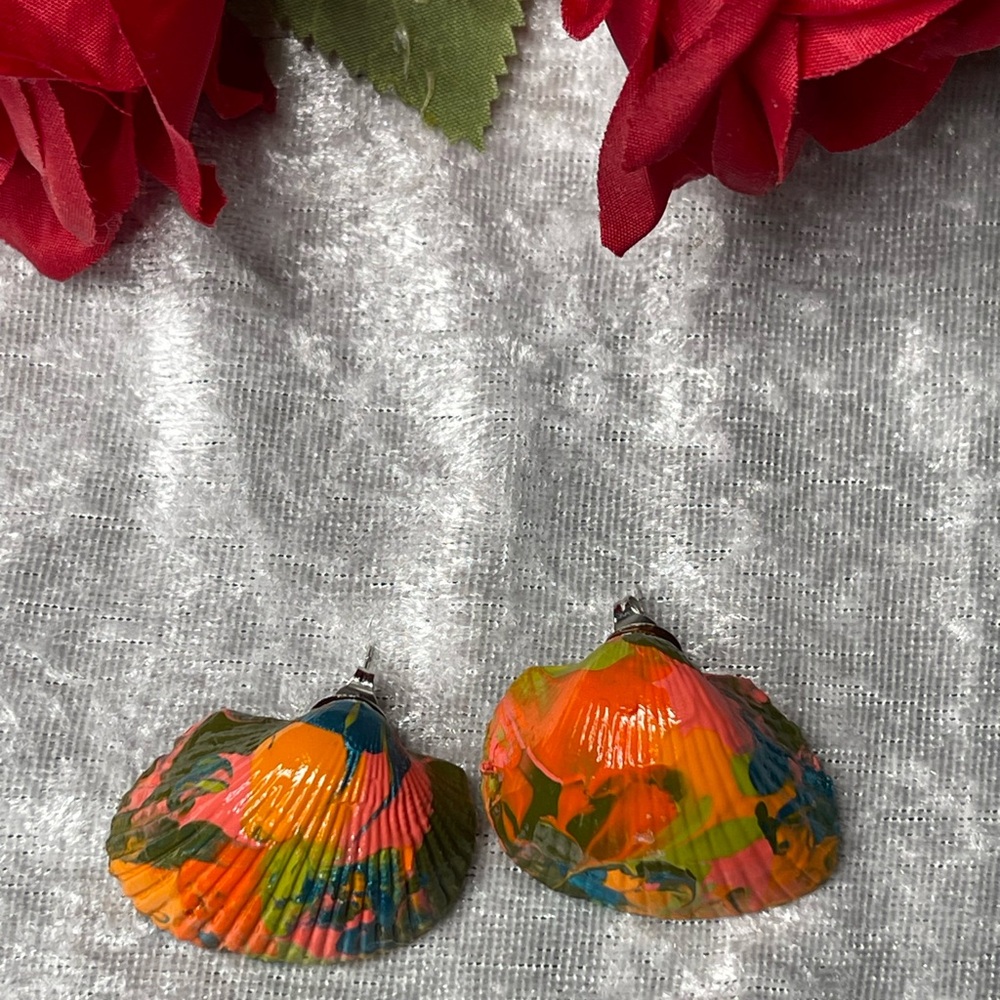 “Tropical delight” hand painted seashell earrings